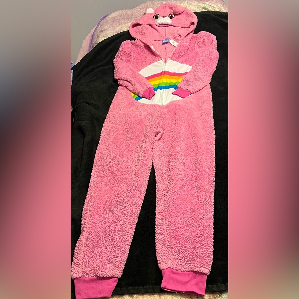 Care Bears Pink Fleece Onesie with Rainbow